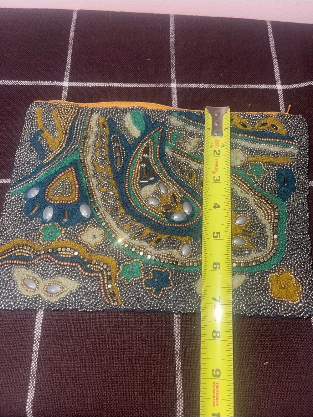 Beaded Rhinestone Embellished Zip Pouch Clutch Club Made in India